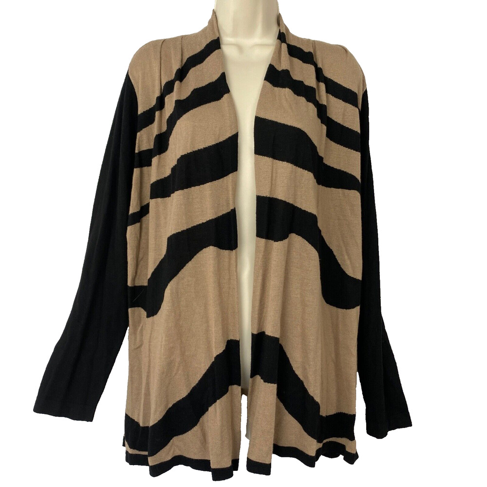 Chicos Cardigan Sweater Size 3 Animal Print Open Lightweight Neutral Artsy XL 1X